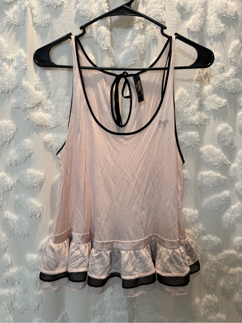 Victoria's Secret Light Pink Camisole with Black Trim & Ruffle Hem